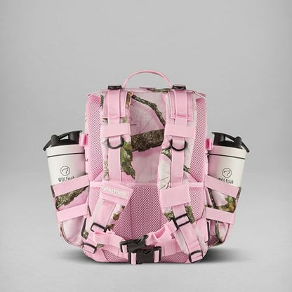 WOLFpak 25L Athletic Gym Backpack (Realtree APX Flushing Pink) Durable 1000D Waterproof Oxford Material w/MOLLE Webbing, Laptop Pocket & Dual Cup Holders, Durable Fitness/Travel/Military Daypack - color: Realtree Apx Flushing Pink