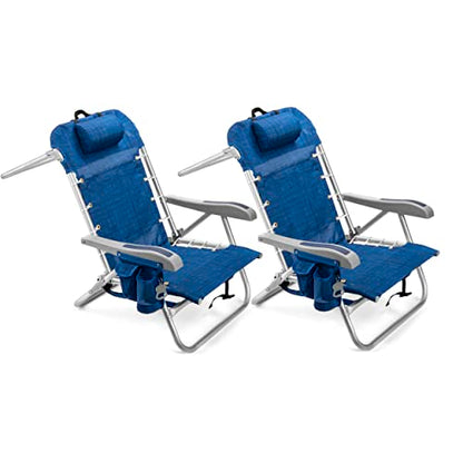 Homevative Cooler+ Folding Backpack Beach Chair with 5 Positions, Towel bar, XL Cooler Pouch, Storage Net, Cup and Phone Holder, Breeze, 2 Pack - color: Breeze