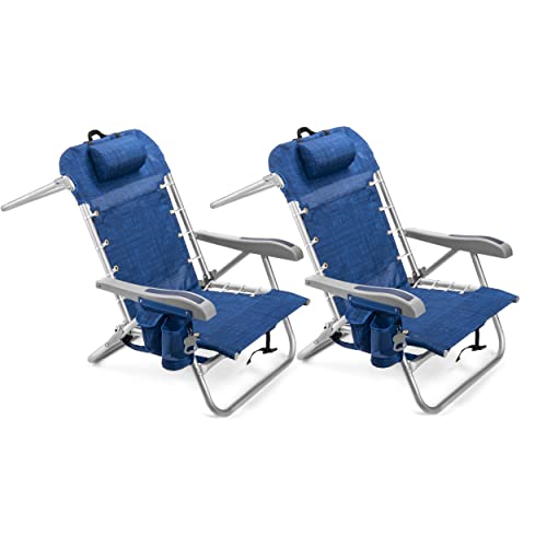 Homevative Cooler+ Folding Backpack Beach Chair with 5 Positions, Towel bar, XL Cooler Pouch, Storage Net, Cup and Phone Holder, Breeze, 2 Pack - color: Breeze