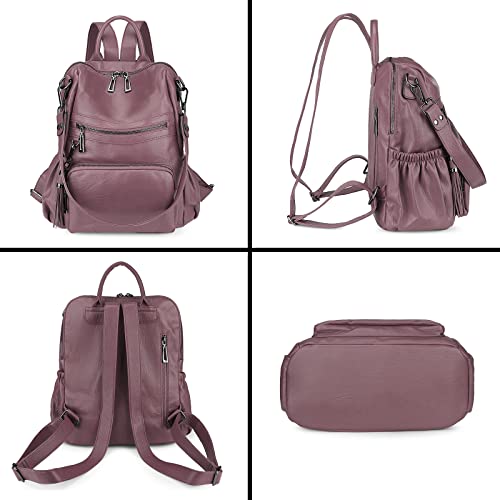 Uromee Travel Backpack Purse for Women Vegan Leather Ladies Fashion Tassel Shoulder Bag Convertible - color: 0243 Purple