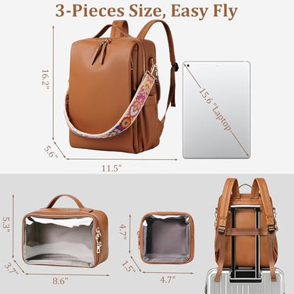 Dora & Liz Laptop Backpack for Women, Leather Travel Backpack with 15.6 Inch Laptop Compartment, College Work Computer Bag (Pebbled Brown-3P) - color: Pebbled Brown-3p