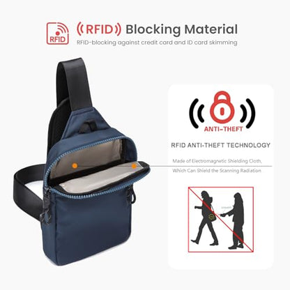 higouta Mini Sling Bag for Men Women, RFID Blocking Crossbody Backpack Casual Utility Chest Phone Bag for Travel Workout - color: Nave Blue