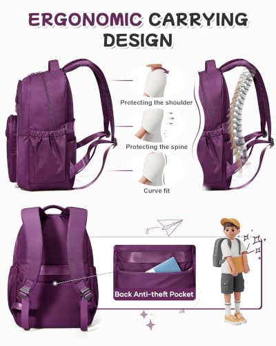 BJLFS Purple Backpack for School Women Girls, Waterproof Bookbag Cute High School Backpack for Men Teen Boys, Lightweight Travel College Backpack Mochilas Escolares para Casual Daypack Rucksack - color: A2-purple