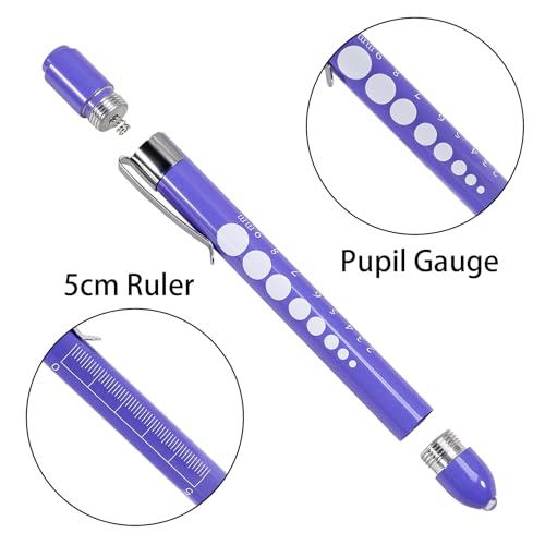 Aokin Medical Pen Light for Nurse Doctor, Reusable LED Medical Penlight Flashlight with Pupil Gauge and Ruler, White Light, Macaron Purple - color: Macaron Purple