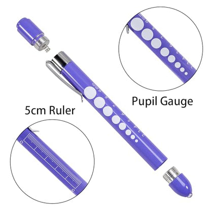 Aokin Medical Pen Light for Nurse Doctor, Reusable LED Medical Penlight Flashlight with Pupil Gauge and Ruler, White Light, Macaron Purple - color: Macaron Purple