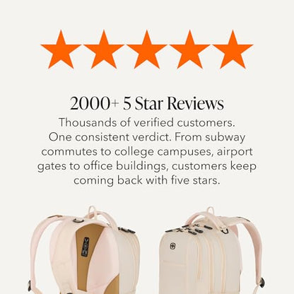 SWISSGEAR Cecil 18-Inch Laptop Backpack Fits 16-Inch Laptop, Travel Daypack with Organizer Pockets, Water Bottle Holders & Padded Straps – Cream/Warm Sand - color: Cream/Warm Sand