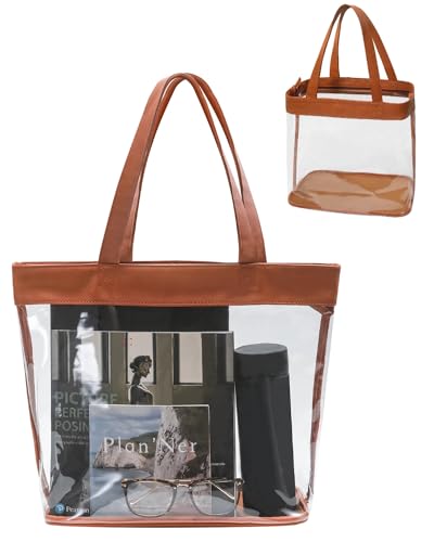 Clear Tote Bag Stadium Approved 12x6x12 12x12x6 Clear Bag for Stadium Events 12 x6 x12 Transparent Purse 12 x 6 x 12 - color: Brown