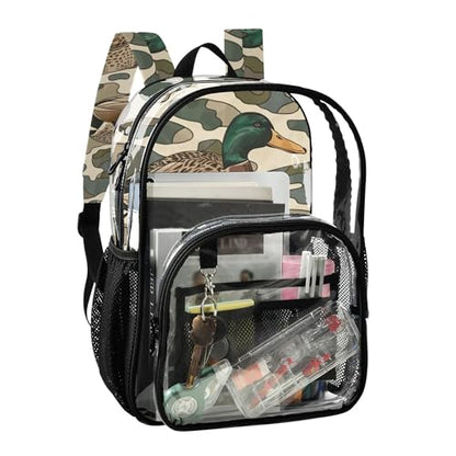 Duck Camo Camouflage Clear Backpack PVC Transparent Backpack Lightweight Book Bags Capacity Clear Bag for Boys Girls - color: Dapple Green
