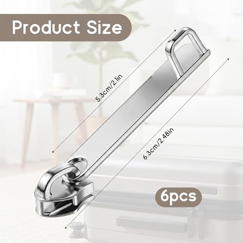 6 PCS Luggage Zipper Pull Replacement, Silver Luggage Zipper Pulls Single Layer Universal Zippers Repair Kit Alloy Steel Zippers Repair Puller for Women Men Jackets Luggages Bags - color: Silver