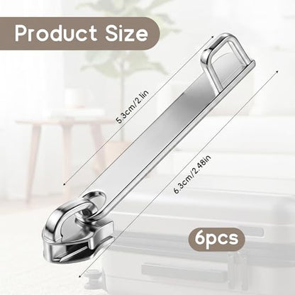 6 PCS Luggage Zipper Pull Replacement, Silver Luggage Zipper Pulls Single Layer Universal Zippers Repair Kit Alloy Steel Zippers Repair Puller for Women Men Jackets Luggages Bags - color: Silver