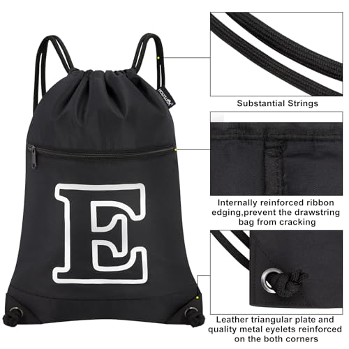 HOLYLUCK Drawstring Bags Initial Backpack Sackpack Cinch Bags for Sports, Gym, Travel, Beach (Black-E) - color: Black-e