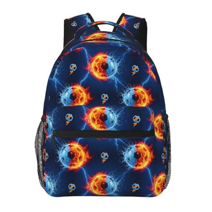 Casual Backpack Ice Water Fire Flame Lightning Soccer Football, Lightweight Hiking Daypack with Water Bottle Holder for Travel - color: Pattern (741)