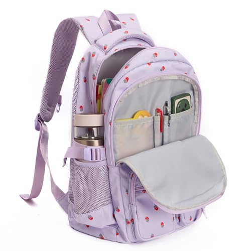 Girls Backpack Lightweight Bookbags for High School Laptop Backpack For College Women Big Student Daypack Casual (Strawberry-Purple) - color: Strawberry-purple