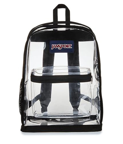 JanSport Clear Pack – 25.5L Transparent Backpack, Large Main Compartment, Side Water Bottle Pocket, Front Zippered Pocket, Mesh Bottom Panel, Clear - color: Clear, size: Large