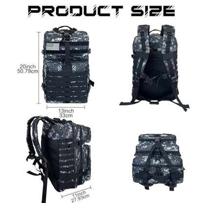 WOLT | Military Tactical Backpack for Men, Large Army 3 Day Assault Pack with MOLLE Bag for Hiking Survival Gear, Range Bag(02 CamouflageBlack) - color: 02camouflageblack