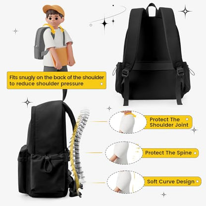 Classic Large Black Backpack For Women,Waterproof High School Bookbag,Lightweight Casual Travel Daypack,College Backpack Men,Middle School Bag For Girls Boys - color: A8-black