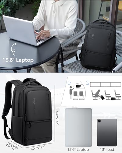 Fenree.geer Expandable Travel Laptop Backpack, 15.6 Inch Computer Backpack with USB Charging Port, Water Resistant Black Mens Laptop Bag - style: Travel Backpack