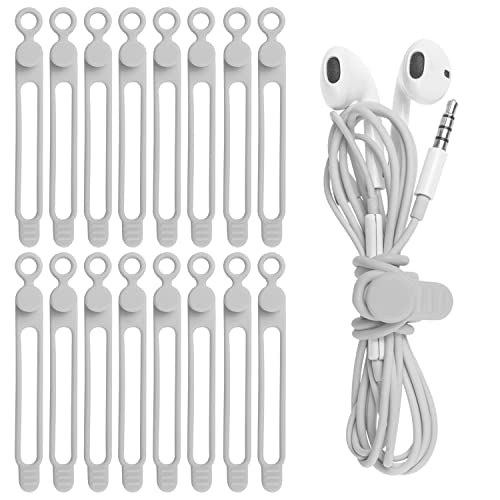 16Pcs Silicone Cable Ties Cord Organizer for Bundling Earphone, Phone Charger, Computer Cords, Reusable Wire Cable Management in Home,Office,Kitchen,School,Travel (Grey) - color: Grey, size: 4.2 Inch