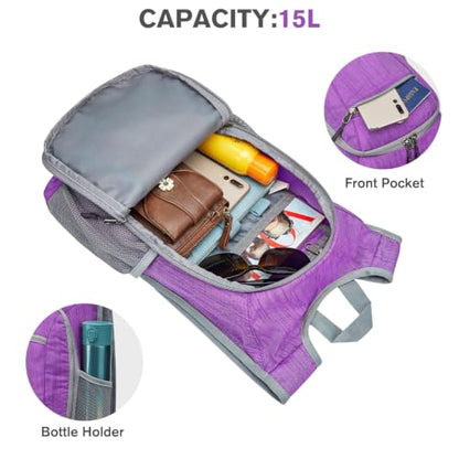G4Free 10L/15L Hiking Backpack Lightweight Packable Hiking Daypack Small Travel Outdoor Foldable Shoulder Bag - color: Purple, size: 15L
