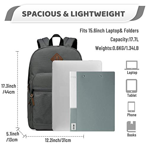 VASCHY School Backpack, Water Resistant Lightweight Casual Backpack for Men Women with Padded Laptop Sleeve Dark Gray - color: Grey