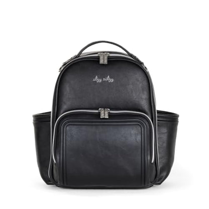 Itzy Ritzy Mini Diaper Bag Backpack – Chic, Compact Mini Plus Backpack with Changing Pad, 10 Pockets (6 Internal, 4 External), Grab-Top Handle & Rubber Feet (Black w/Silver Hardware) - color: Black With Silver Hardware - Plus