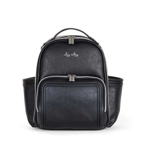 Itzy Ritzy Mini Diaper Bag Backpack – Chic, Compact Mini Plus Backpack with Changing Pad, 10 Pockets (6 Internal, 4 External), Grab-Top Handle & Rubber Feet (Black w/Silver Hardware) - color: Black With Silver Hardware - Plus