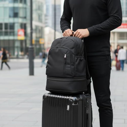 Unisex Lightweight Expandable Gym Backpack with Shoe Compartment, Waterproof Travel Bag for 14" Laptop Black - color: 01black