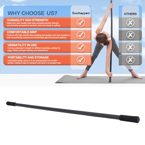 Aramox Adjustable Yoga Stick, Sturdy Steel Stretching Tool with Foam Handles, Versatile Aid for Balance and Flexibility Training