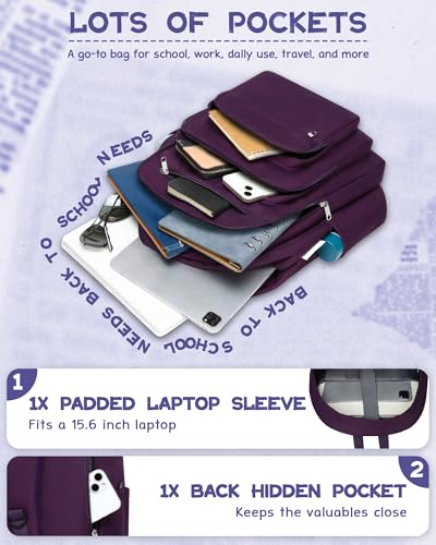 Backpack for Middle High School Teen Boys Girls Large College Bookbag with Laptop Compartment Back to School Book Bags Mochilas Escolares para Niños Niñas Adolescentes (Dark Purple, Solid) - color: Dark Purple