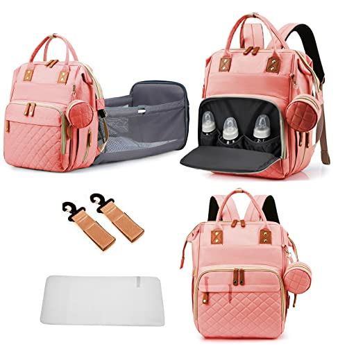 GurZinn Diaper Bag Backpack with Changing Station Portable 3 in 1 Multifunction Backpack Travel mommy bag Stroller Pink - color: Pink