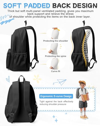 Black Backpack for School, High School Bookbag Back Pack for Teens Girls Boys, Lightweight College Backpack Bookbag for Women Men, Simple Casual Daypack Backpack Mochilas Escolares para Adolescentes - color: A0-black