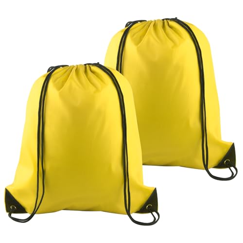 PLULON 2Pcs Drawstring Bags Bulk, Yellow Drawstring Backpack String Backpack Cinch Sack Sport Gym Backpack Bags for Yoga Traveling Outdoor Sports - color: Yellow