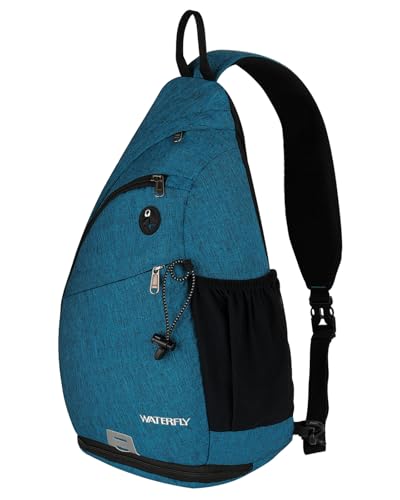 WATERFLY Sling Bag Sling Backpack Small Crossbody Shoulder Bag for Men Women Traveling Cycling Hiking Daypack - color: Teal Blue