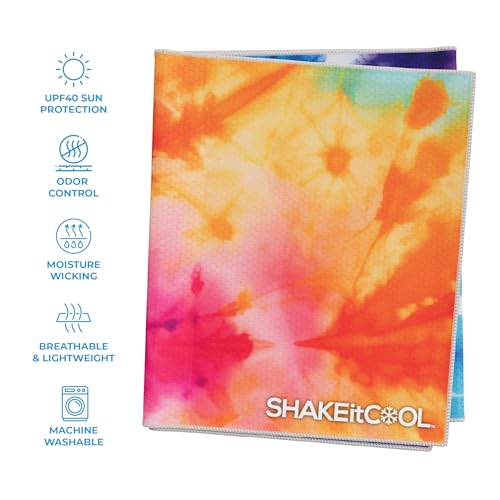 SHAKEitCOOL Extended Size Cooling Towel – Be Cool in Style - Heat Relief, Soft, Lightweight, Sun Protection, Easy Clean - Perfect for Biking, Hiking, Running, Yoga, Golf, Gardening - Tie Dye Ring M - color: Tie Dye Ring