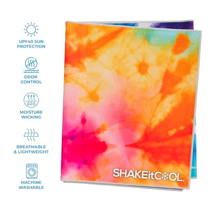SHAKEitCOOL Extended Size Cooling Towel – Be Cool in Style - Heat Relief, Soft, Lightweight, Sun Protection, Easy Clean - Perfect for Biking, Hiking, Running, Yoga, Golf, Gardening - Tie Dye Ring M - color: Tie Dye Ring