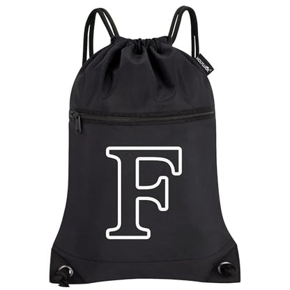 HOLYLUCK Drawstring Bags Initial Backpack Sackpack Cinch Bags for Sports, Gym, Travel, Beach(Black-F) - color: Black-f