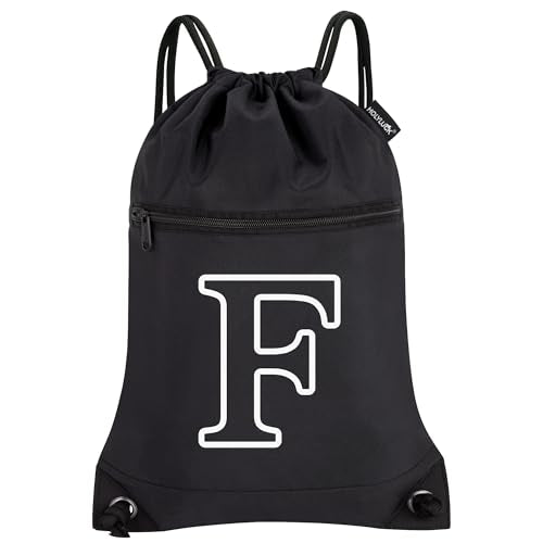 HOLYLUCK Drawstring Bags Initial Backpack Sackpack Cinch Bags for Sports, Gym, Travel, Beach(Black-F) - color: Black-f