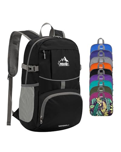 WATERFLY Hiking Packable Daypack Backpack: 25L Ultra Lightweight Day Pack for Women Men - Small Compact Folding Back Pack for Outdoor Sport Cycling Camping Travel Trip - Black - color: A-black, size: 25L