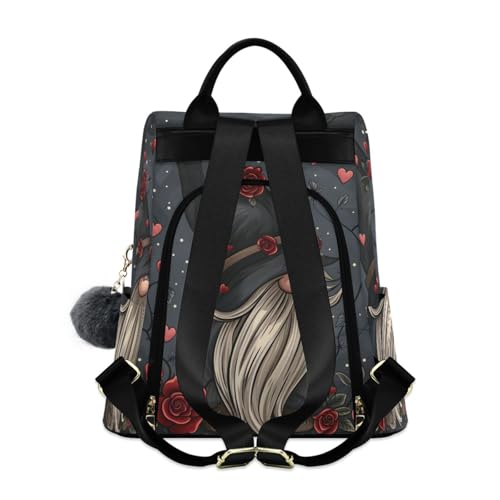 Roses Gnome Backpack for Women Anti Theft Large Fashion Travel Shoulder Bag Purse Rucksack Lightweight