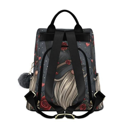 Roses Gnome Backpack for Women Anti Theft Large Fashion Travel Shoulder Bag Purse Rucksack Lightweight