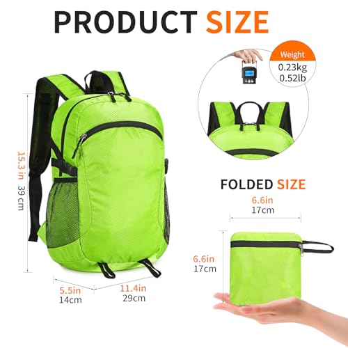 Small Hiking Daypack,15L Water-Resistant Hiking Backpack Packable Lightweight Travel Day Pack for Women Men (LinghtGreen, Small) - color: Linghtgreen, size: 15L