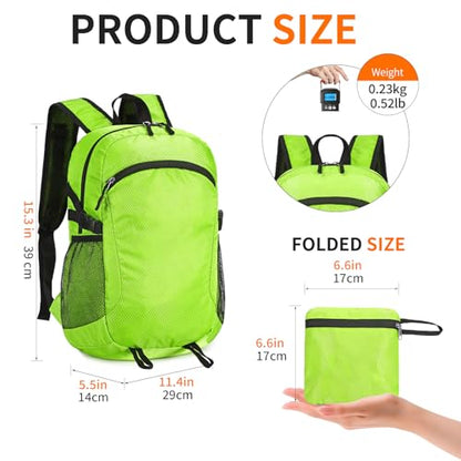 Small Hiking Daypack,15L Water-Resistant Hiking Backpack Packable Lightweight Travel Day Pack for Women Men (LinghtGreen, Small) - color: Linghtgreen, size: 15L