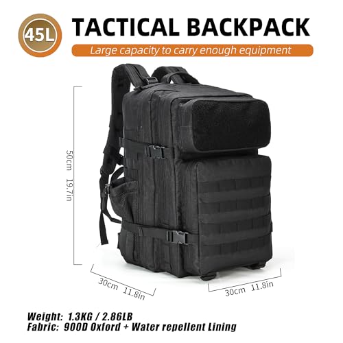 gracedon Military Tactical Backpack for Men and Women Army Camping Daypack Bug out Bag 45l Asault Pack for Travel Hiking (Black) - color: Black