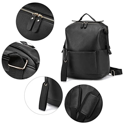 Diaper Bag Backpack Leather Backpack for Women Travel Baby Bag Mother Outdoor Backpack with Changing Pad Stroller Straps(2 pieces) Black - color: Black