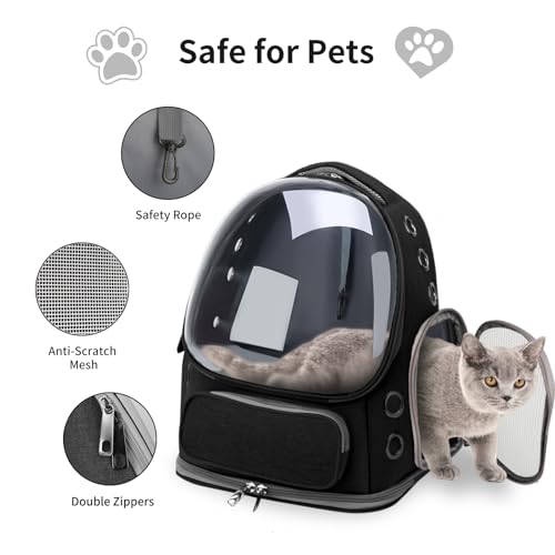 Cat Backpack Carrier for Cats and Small Dogs, Breathable Cat Bubble Backpack, Airline Approved Pet Travel Carrier for Hiking Camping Outdoor(Black) - color: Black
