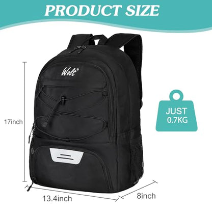 WOLT Soccer Backpack Soccer Bag with Ball Holder & Shoes Compartment, Sport Equipment Bags For Football, Basketball, Volleyball, Gym - color: Black
