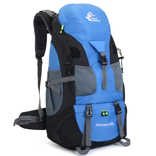 Bseash 50L Hiking Backpack, Water Resistant Lightweight Outdoor Sport Daypack Travel Bag for Camping Climbing Skiing Cycling (Light Blue - No Shoe Compartment) - color: Light Blue - No Shoe Compartment