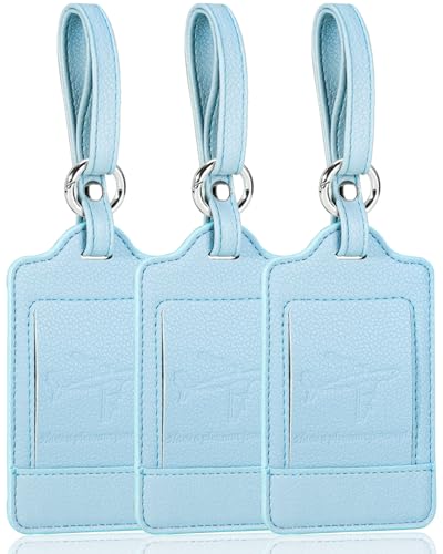 3 Pack Luggage Tags - Quick Install, Privacy Protection, Airplane Travel Essentials for Suitcases, Durable Leather - Lichee Cyan - color: Lichee Cyan