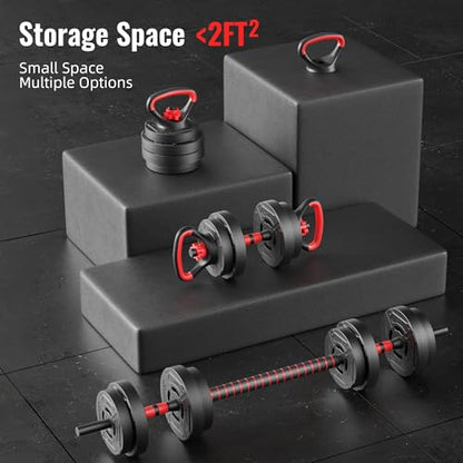 Fitvids Multi-Functional Changeable Dumbbell and Barbell Kettlebell Set with Adjustable Weights, 40LBS, 4 in 1