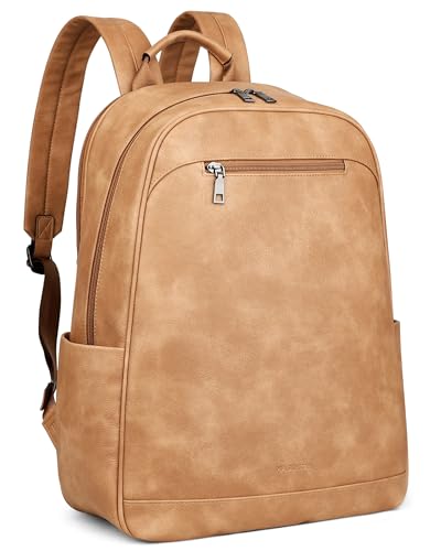 MASINTOR 15.6 inch Leather Laptop Backpack Purse for Women, Designer Travel and Work Bag with Laptop Compartment Retro Camel - color: Retro Camel